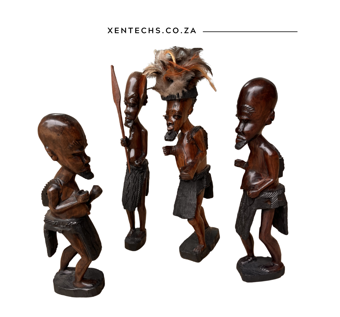 The Guardian Circle – Hand-Carved African Warrior Sculpture Set (4-Piece)