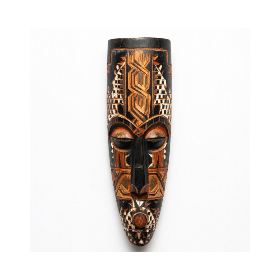 frican Grasslands Geometric Wall Mask — Amber, Black & Cream Hardwood