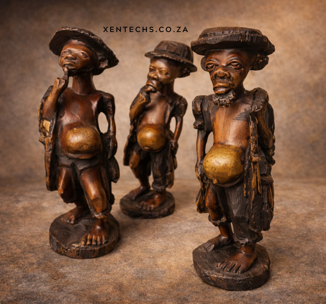 The Elder’s Counsel – Hand-Carved Wooden Sculpture Trio